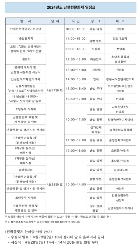 2024년 제26회 난설헌문화제 일정표